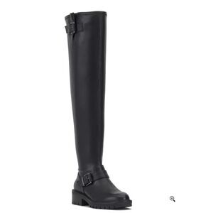 Vince Camuto Abrila Black Leather Buckle Over The Knee Boots Women 6.5 NEW‎
